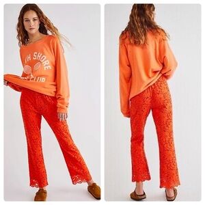 NWOT Free People Wild Laces Pull-On Crop Flare Pants Audacious Red XS